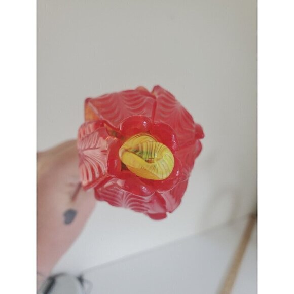 Hand Blown Art Glass Long Stem Tulip Flower 14.25 Inches Long Red Unsigned EUC - Picture 4 of 7